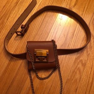 Leather brown bronze chain saddle bag 🍁